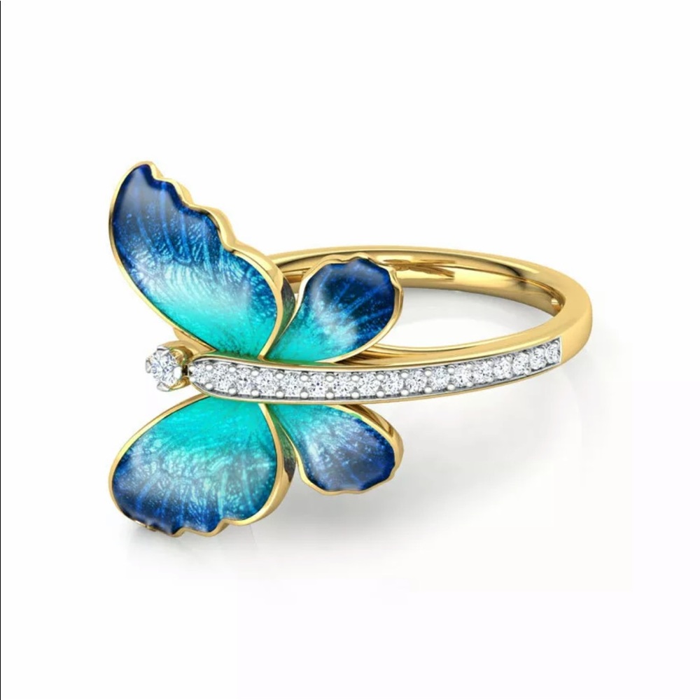 New Women’s Yellow Gold Plated Butterfly Ring - Picture 2 of 7